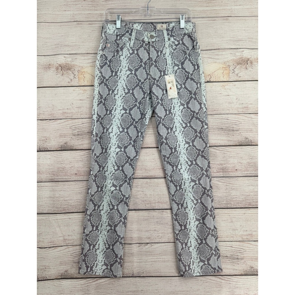 AG Adriano Goldschmied The Mari Women 29 Grey Snake High Rise Straight Jean NEW